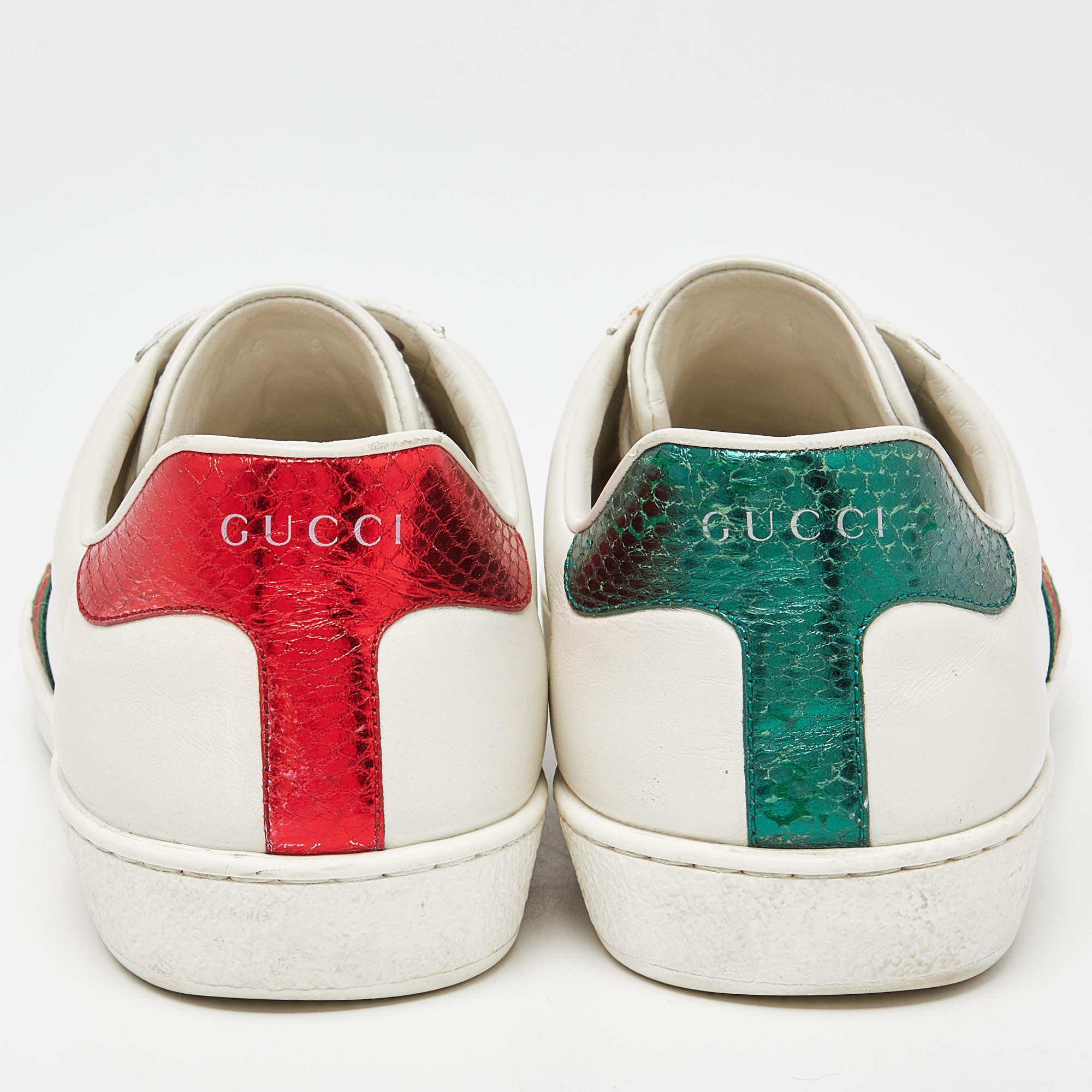 Gucci White Leather Embroidered Bee Web Ace Low-Top Sneakers  In Fair Condition In Dubai, Al Qouz 2