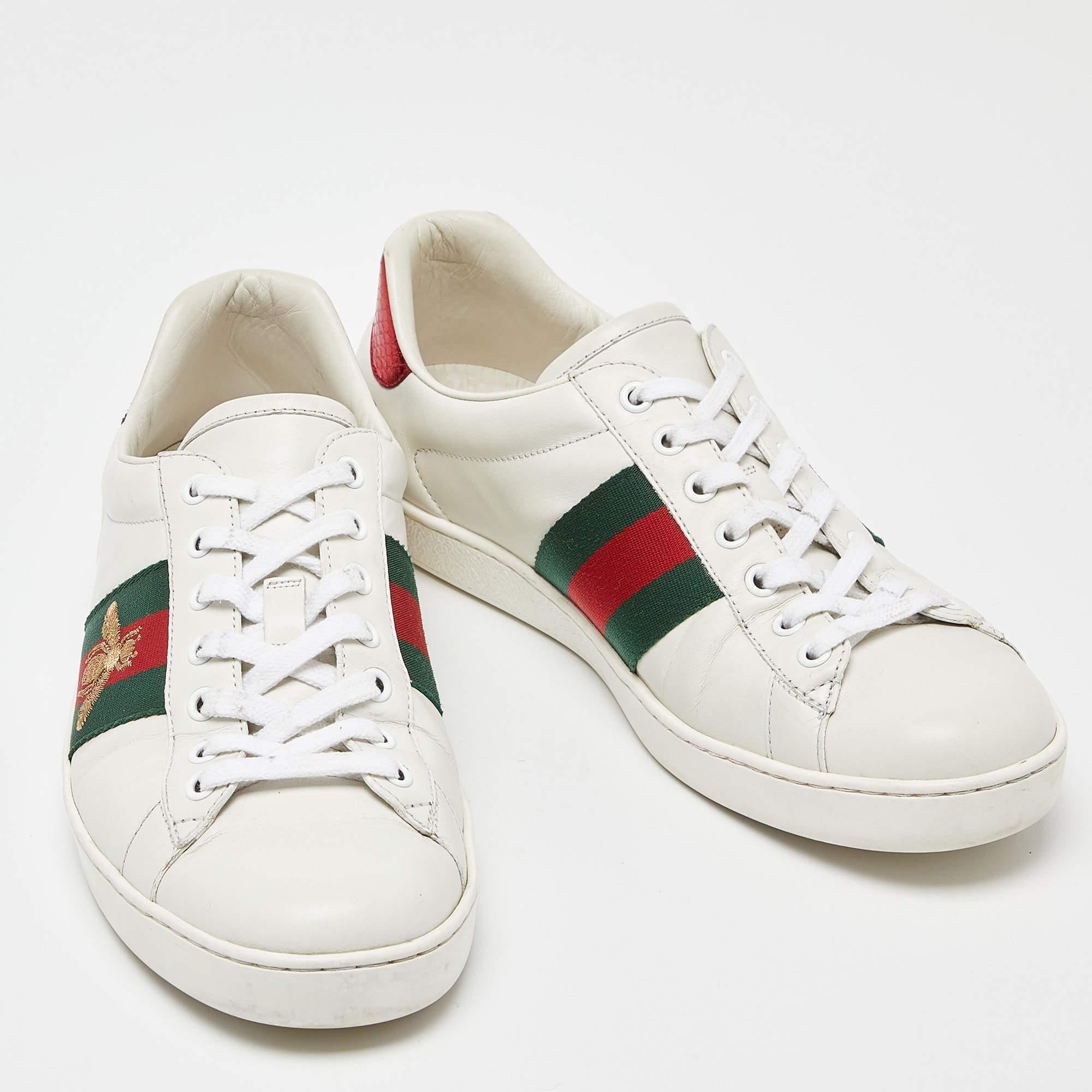 Gucci White Leather Embroidered Bee Web Ace Low-Top Sneakers  2