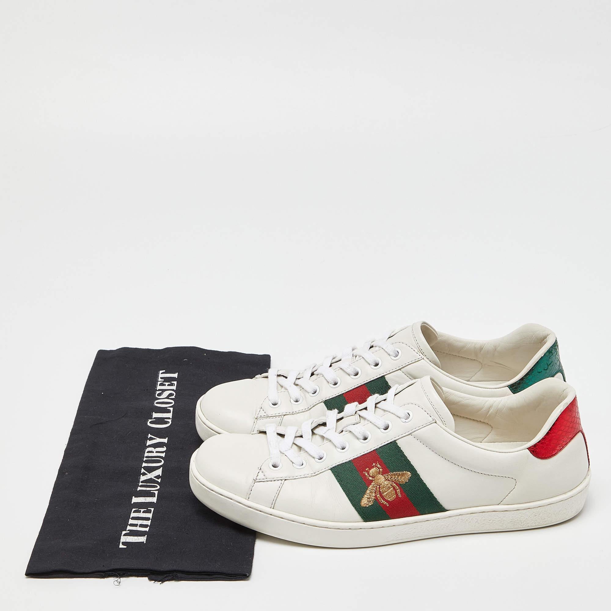 Gucci White Leather Embroidered Bee Web Ace Low-Top Sneakers  5