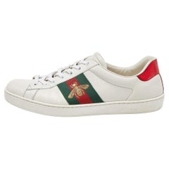 Gucci White Leather Embroidered Bee Web Ace Low-Top Sneakers 