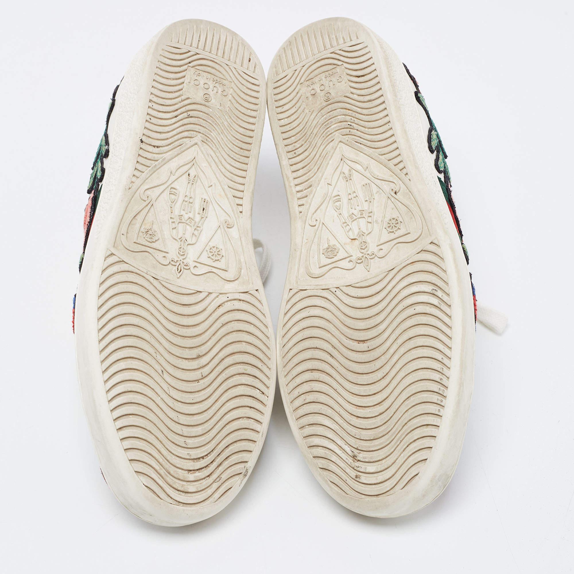 Gucci White Leather Embroidered Floral Ace Sneakers Size 34.5 3