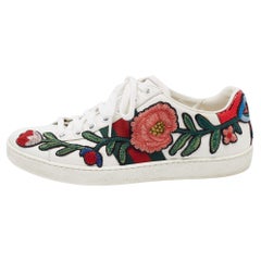 Gucci White Leather Embroidered Floral Ace Sneakers Size 34.5