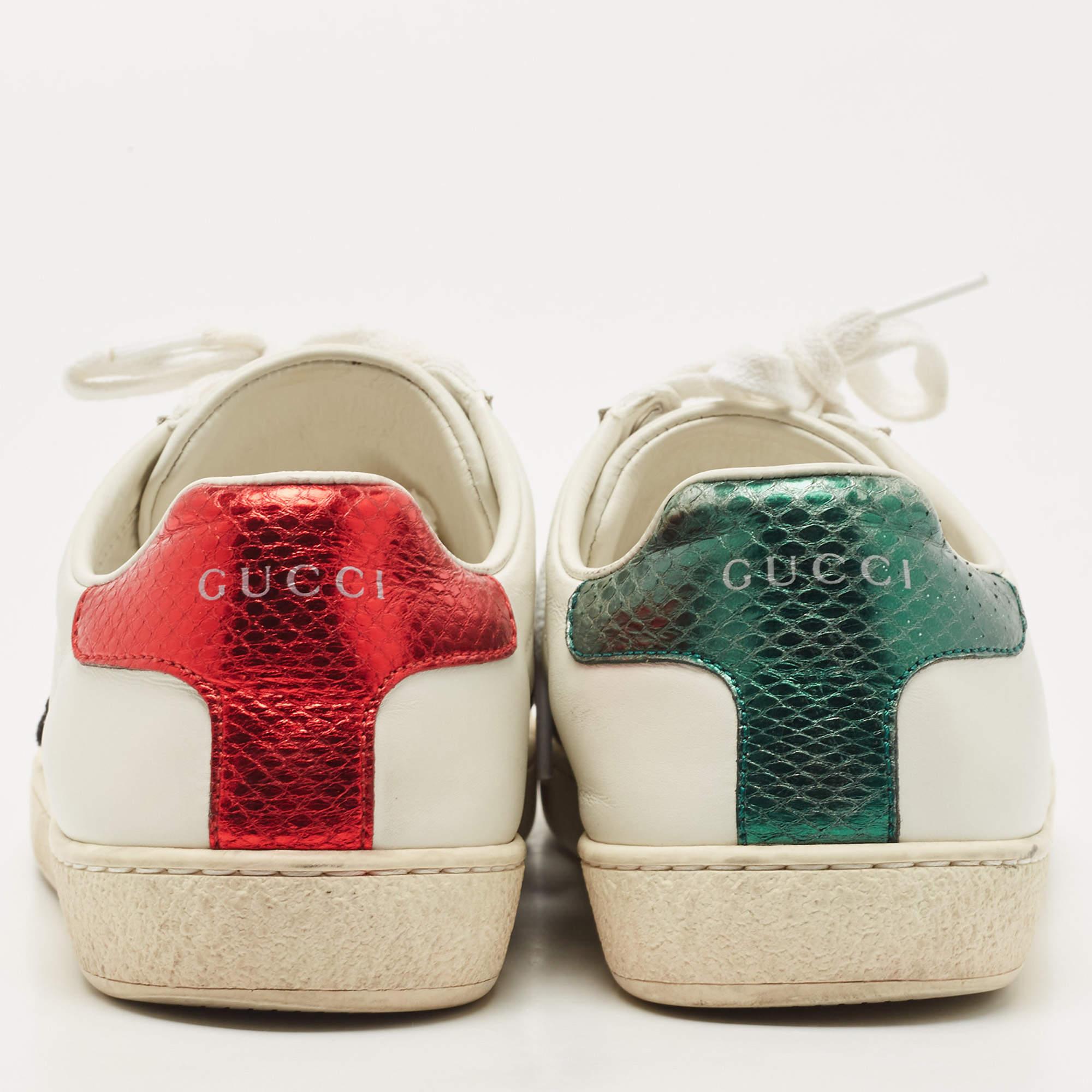 Gucci White Leather Embroidered Ladybird And Pineapple Ace Low Top Sneakers Size 1