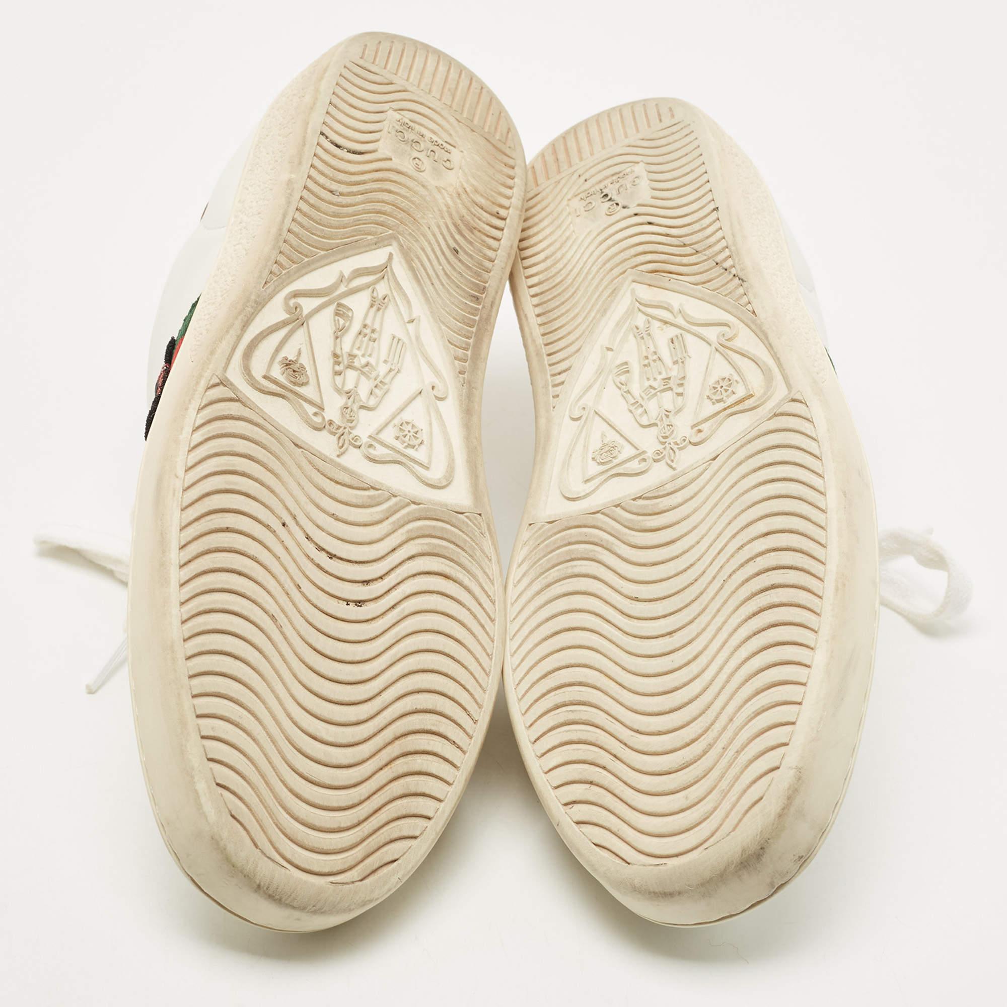 Gucci White Leather Embroidered Ladybird And Pineapple Ace Low Top Sneakers Size 2