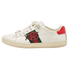 Gucci White Leather Embroidered Ladybird And Pineapple Ace Low Top Sneakers Size