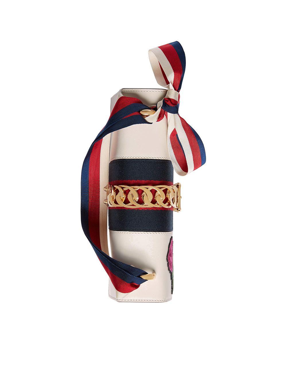 Gucci White Leather Embroidered Small Sylvie Shoulder Bag In New Condition In Montreal, Quebec