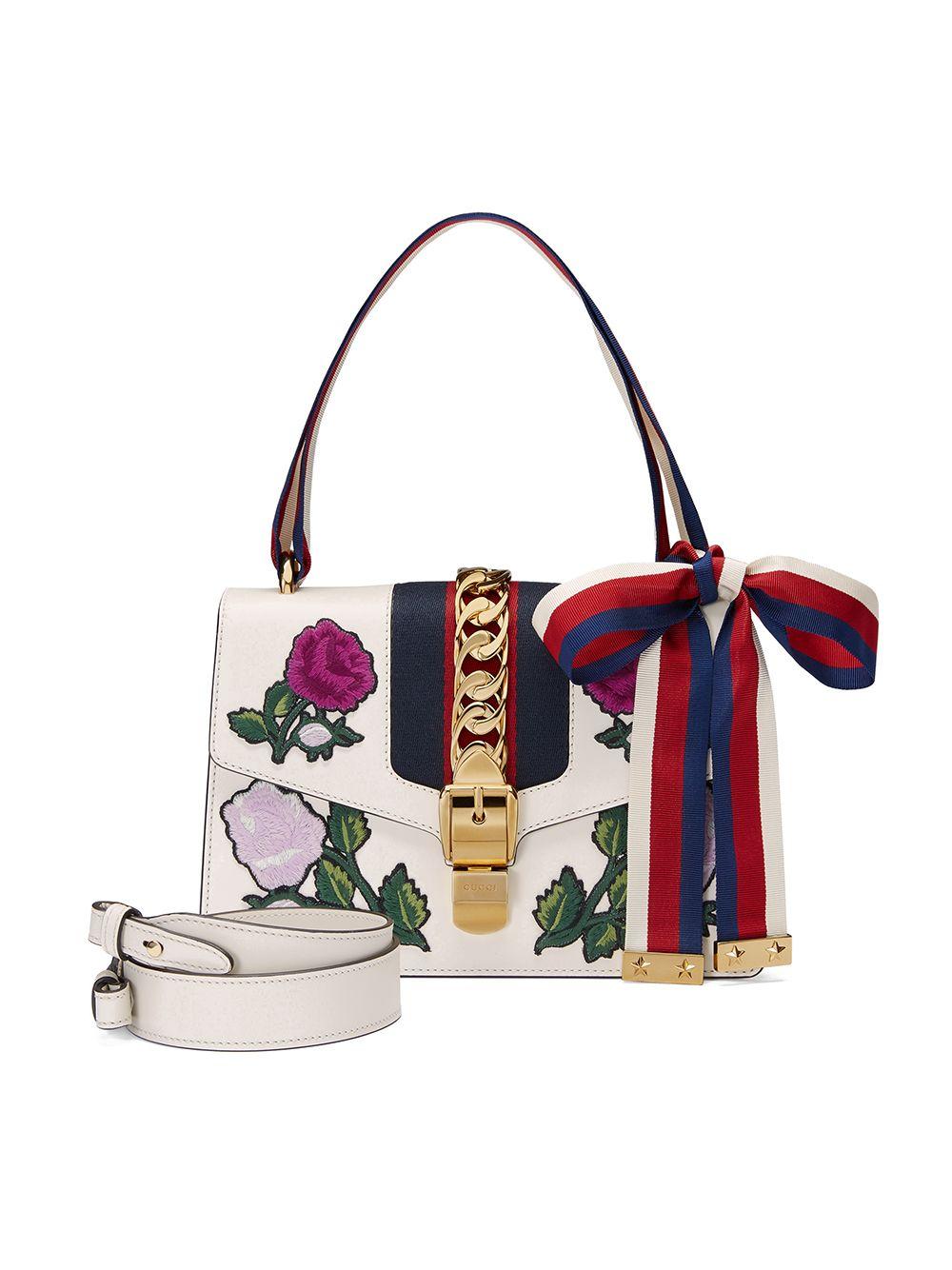 Gucci White Leather Embroidered Small Sylvie Shoulder Bag 2