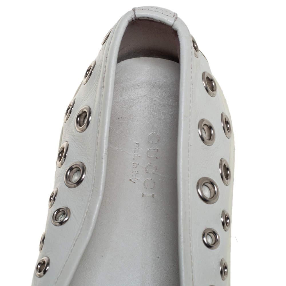 Gucci White Leather Eyelet Embellished Slip On Sneakers Size 38.5 For Sale 1