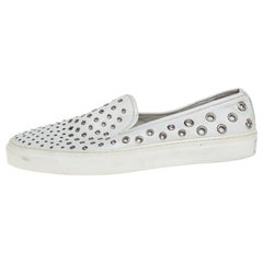 Gucci White Leather Eyelet Embellished Slip On Sneakers Size 38.5