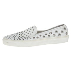 Gucci White Leather Eyelet Embellished Slip On Sneakers Size 38.5