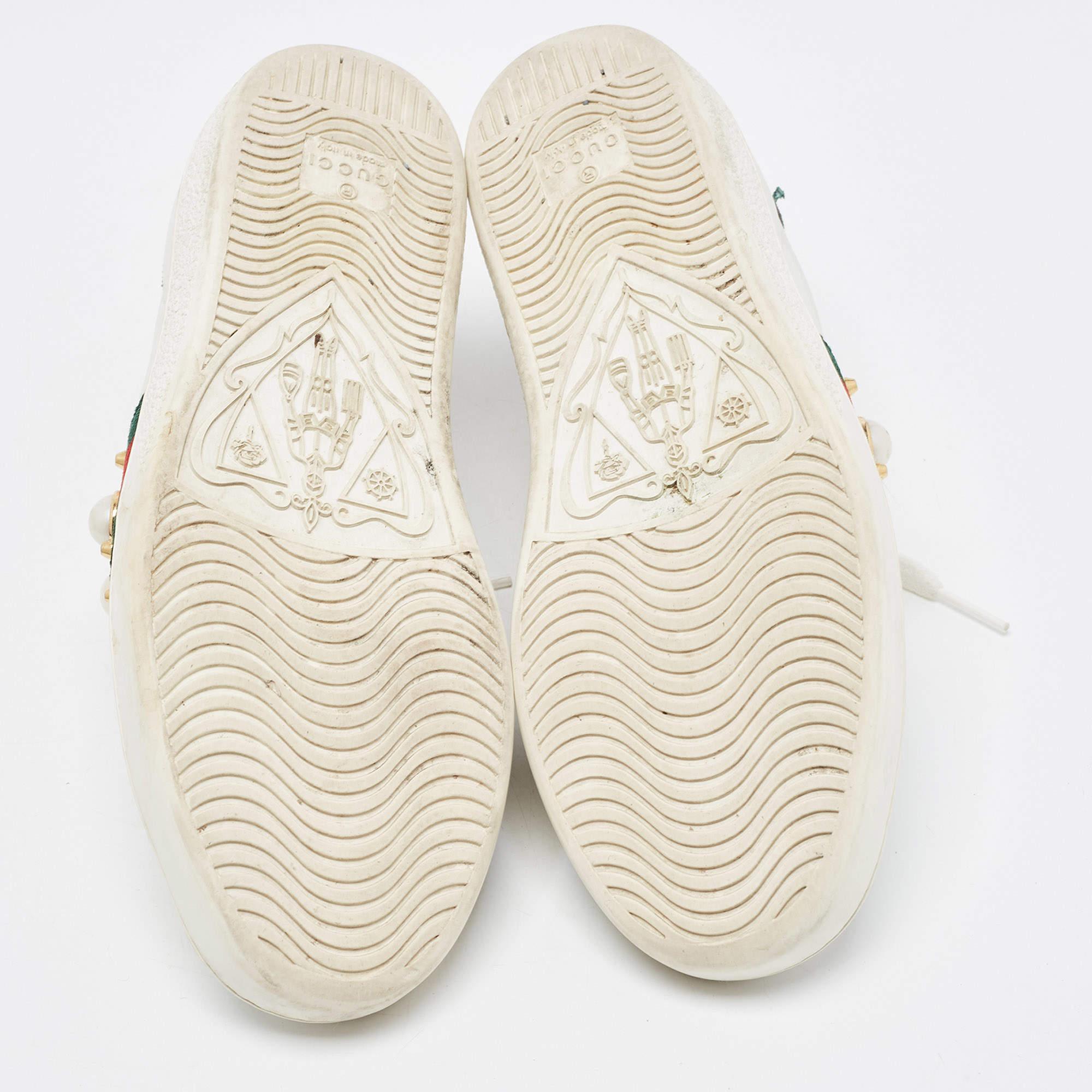 Gucci White Leather Faux Pearl Embellished Ace Low Top Sneakers Size 35 For Sale 1