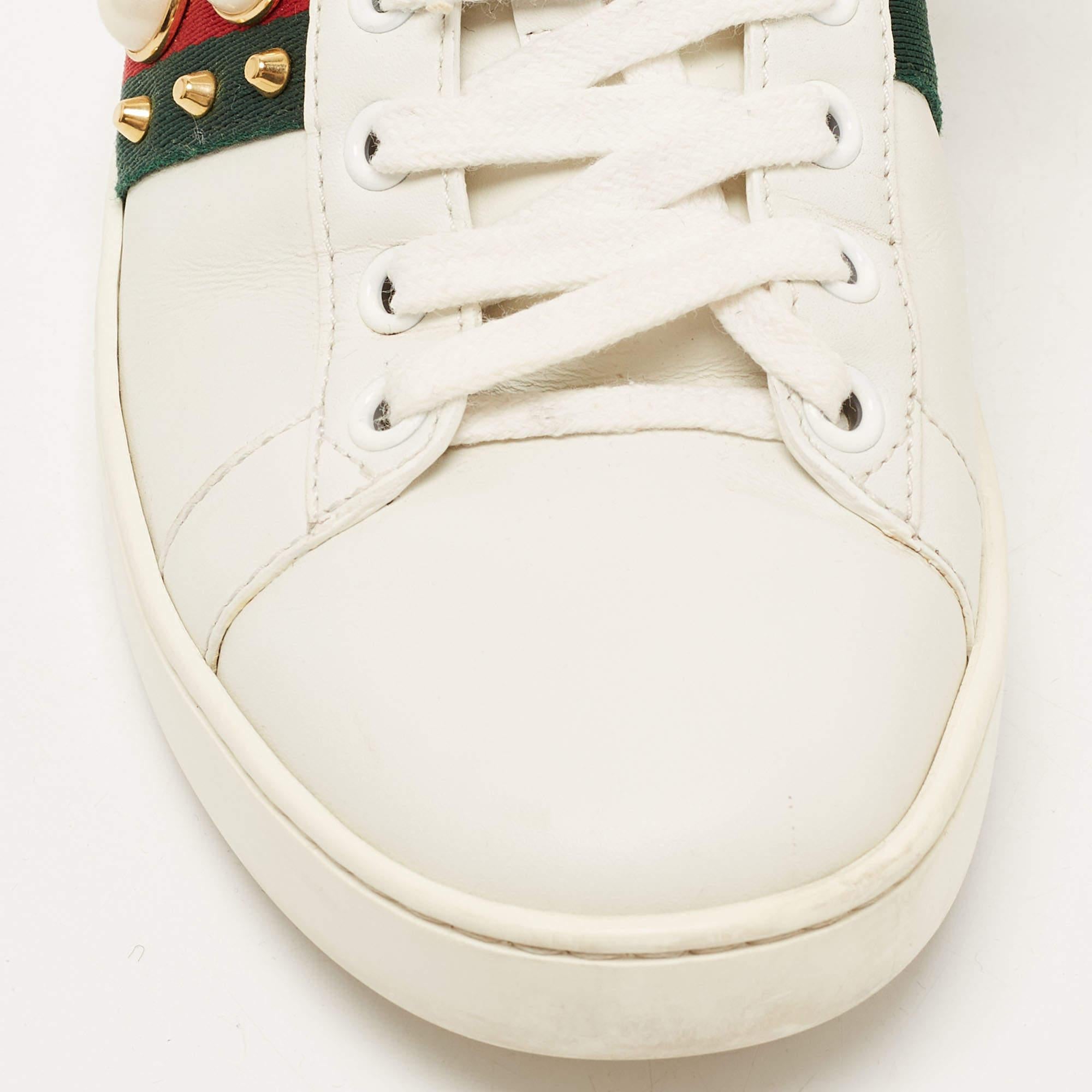 Gucci White Leather Faux Pearl Embellished Ace Sneakers Size 36.5 3