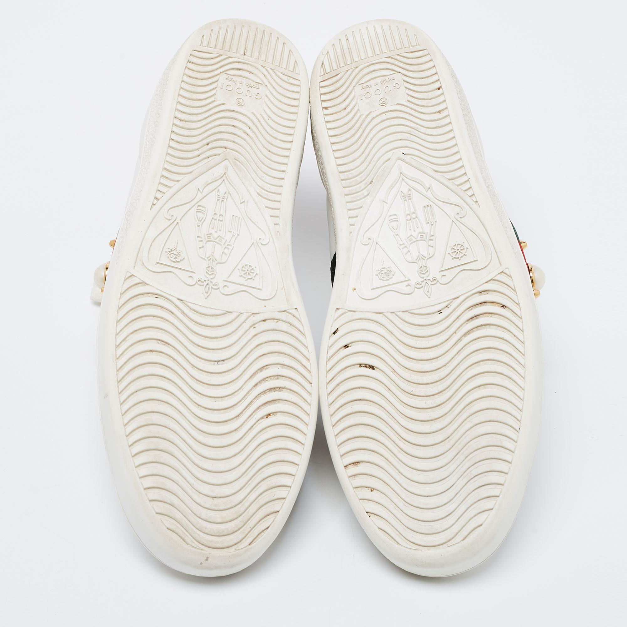 Gucci White Leather Faux Pearl Embellished Ace Sneakers Size 39 4