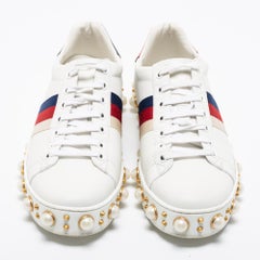 Gucci White Leather Faux Pearl Platform New Ace Low-Top Sneakers Size 38.5