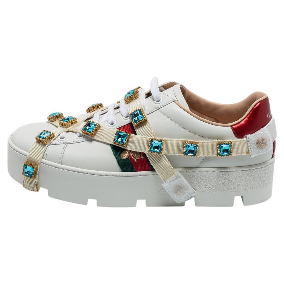 Gucci White Leather Flashtrek Chunky Sneakers Size 40 For Sale