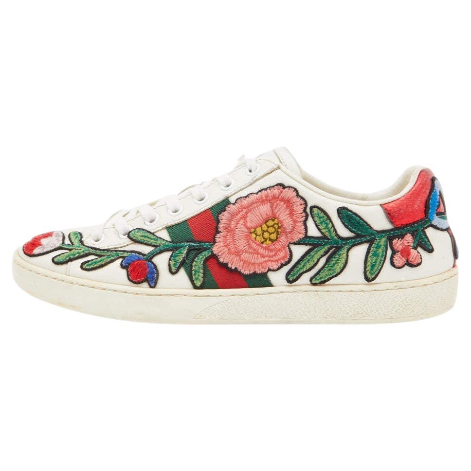 Gucci White Leather Floral Ace Sneakers Size 39 For Sale