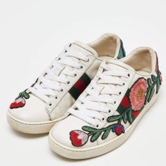 Gucci White Leather Floral Embroidered Ace Sneakers Size 35