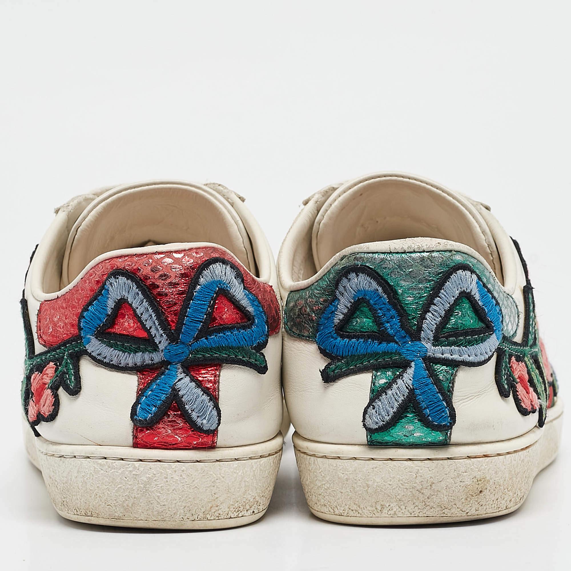 Gucci White Leather Floral Embroidered Ace Sneakers Size 37 1