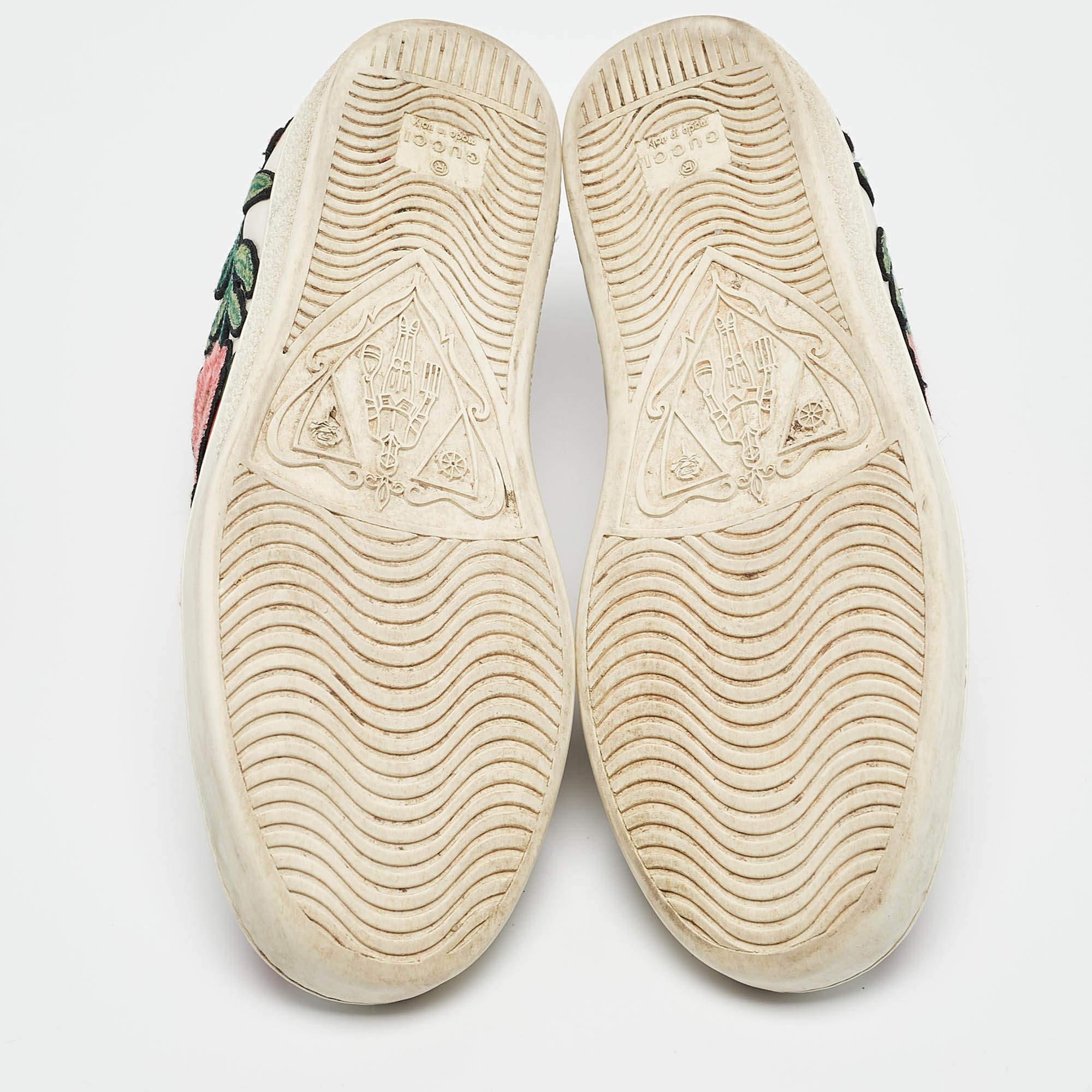 Gucci White Leather Floral Embroidered Ace Sneakers Size 37 2