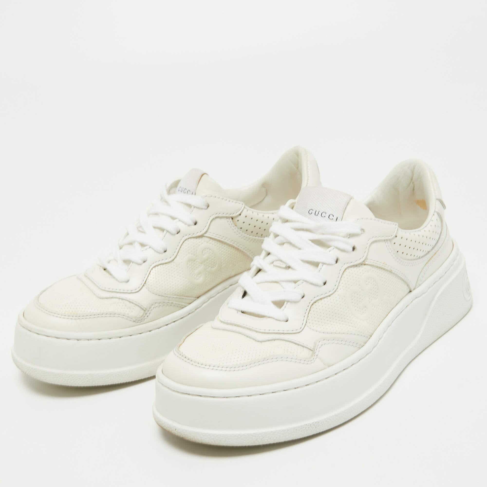 Gucci White Leather GG Embossed Perforated Leather Trainers Sneakers Size 36 6