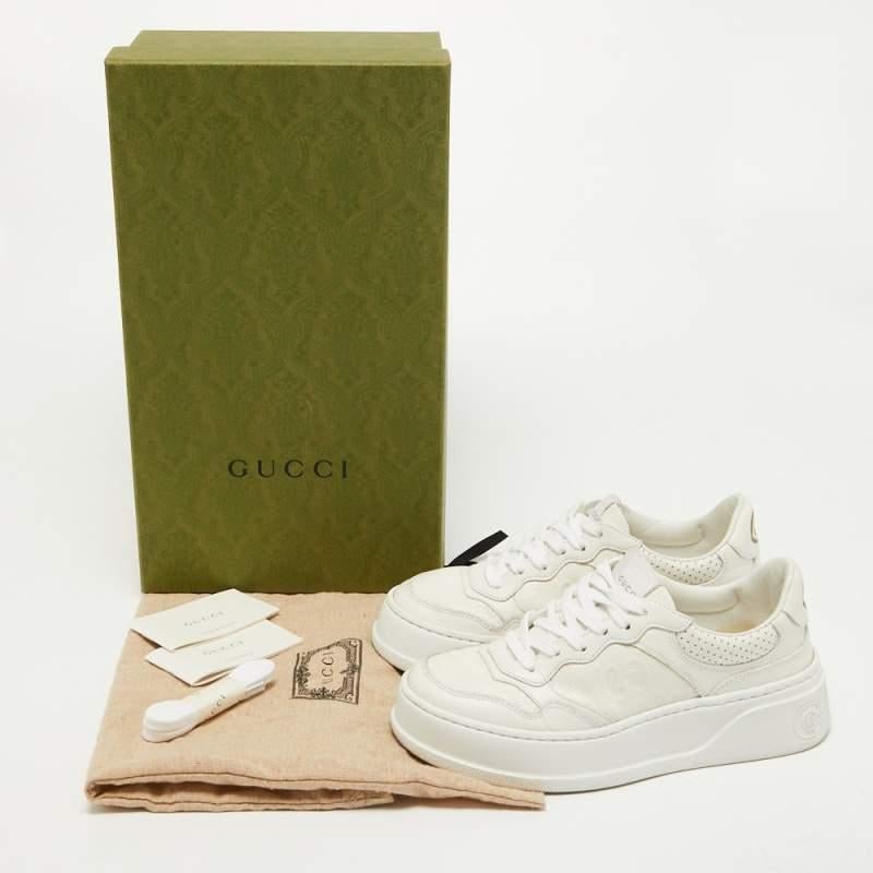 Gucci White Leather GG Embossed Perforated Leather Trainers Sneakers Size 36 8