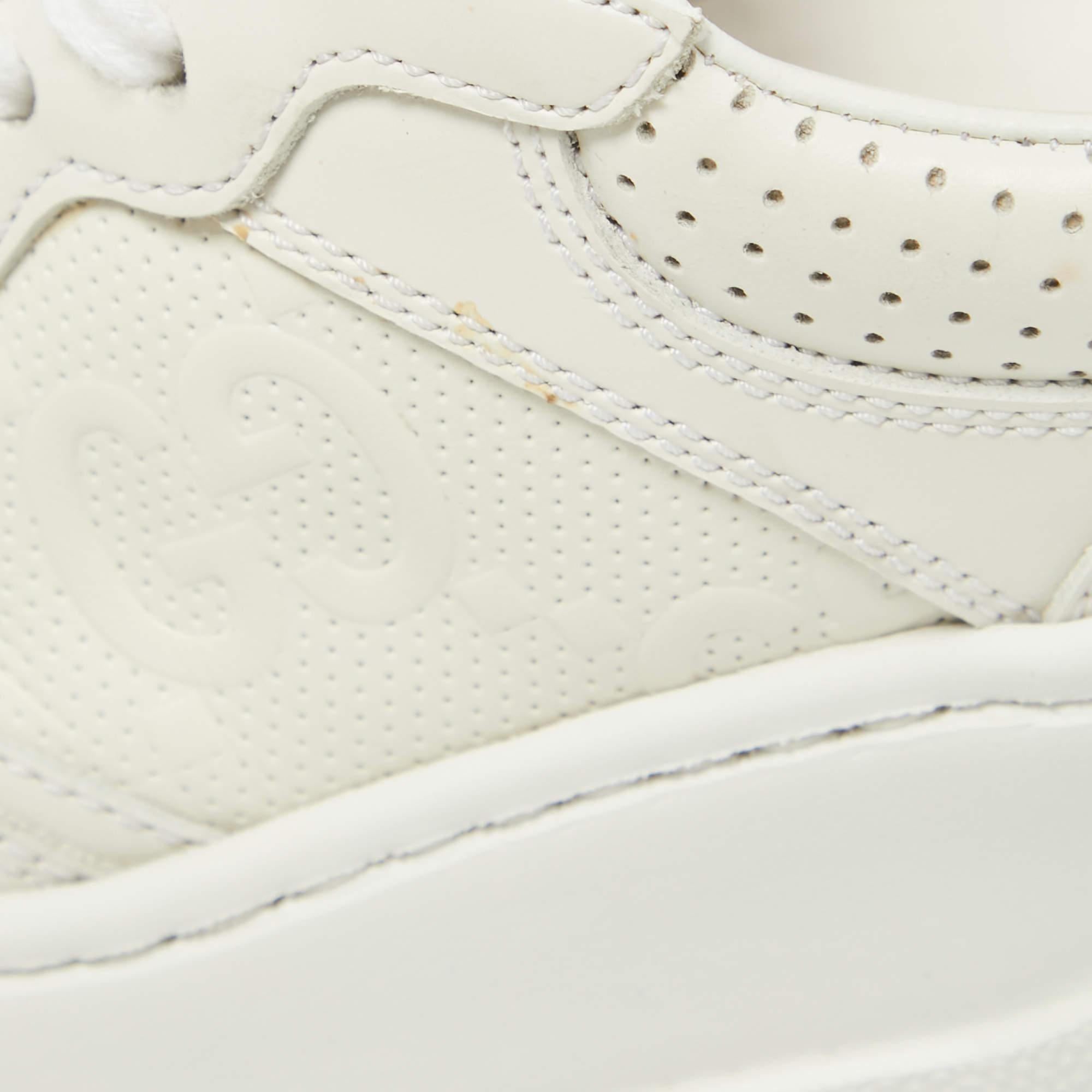 Gucci White Leather GG Embossed Perforated Leather Trainers Sneakers Size 36 1