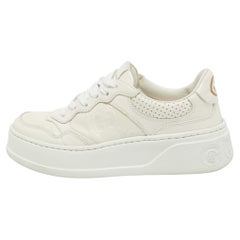 Used Gucci White Leather GG Embossed Perforated Leather Trainers Sneakers Size 36