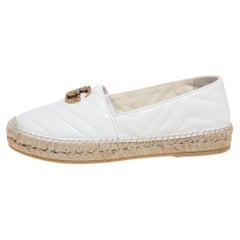 Used Gucci White Leather GG Marmont Espadrille Flats Size 37.5