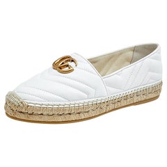 Used Gucci White Leather GG Marmont Espadrille Flats Size 39.5