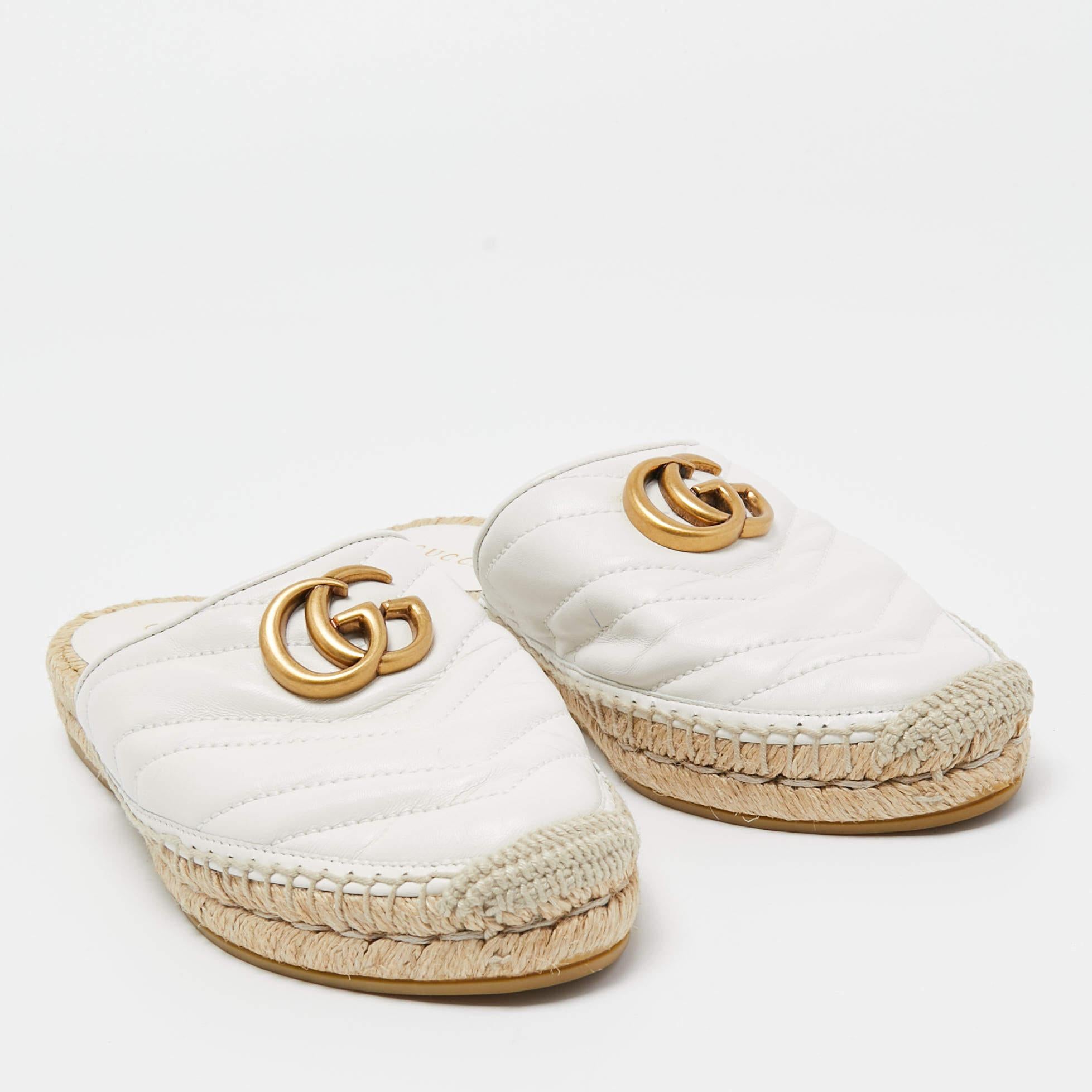 Women's Gucci White Leather GG Marmont Espadrille Mules Size 35.5