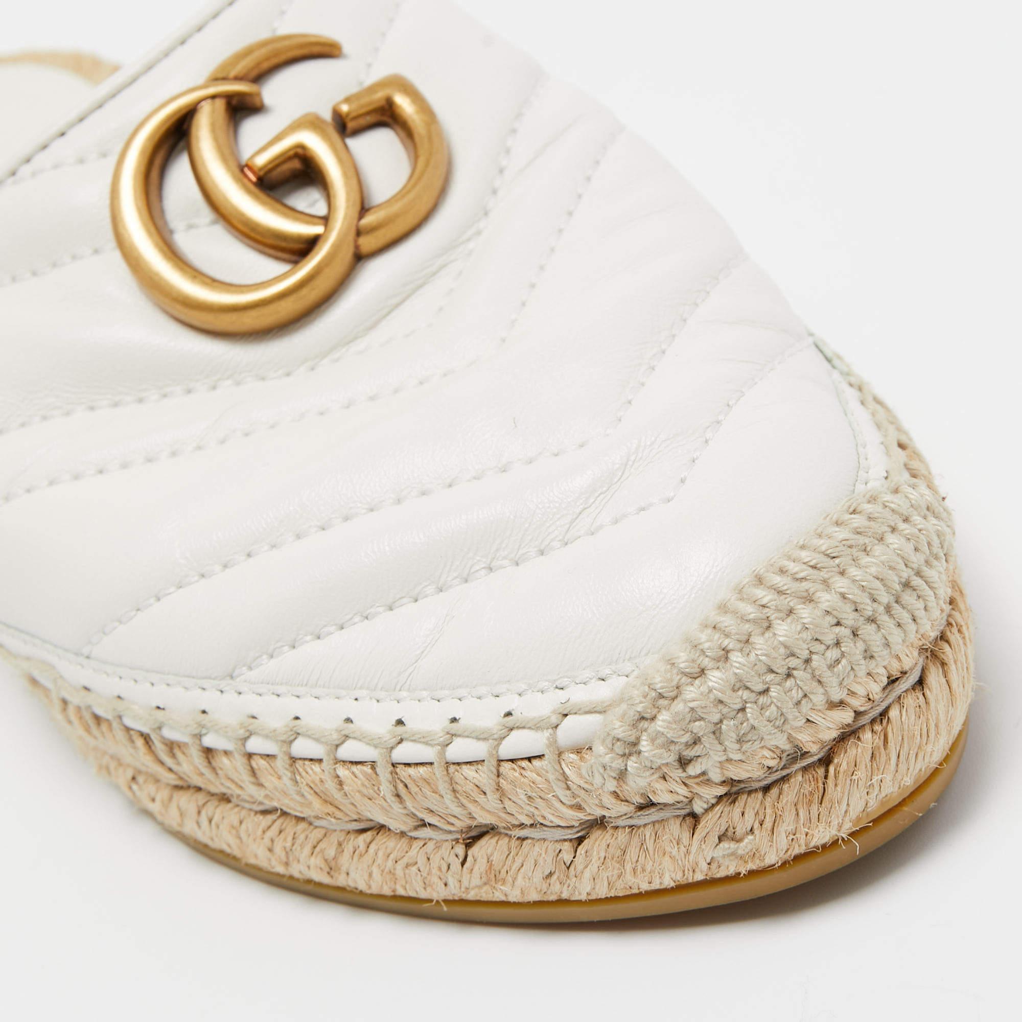 Gucci White Leather GG Marmont Espadrille Mules Size 35.5 2