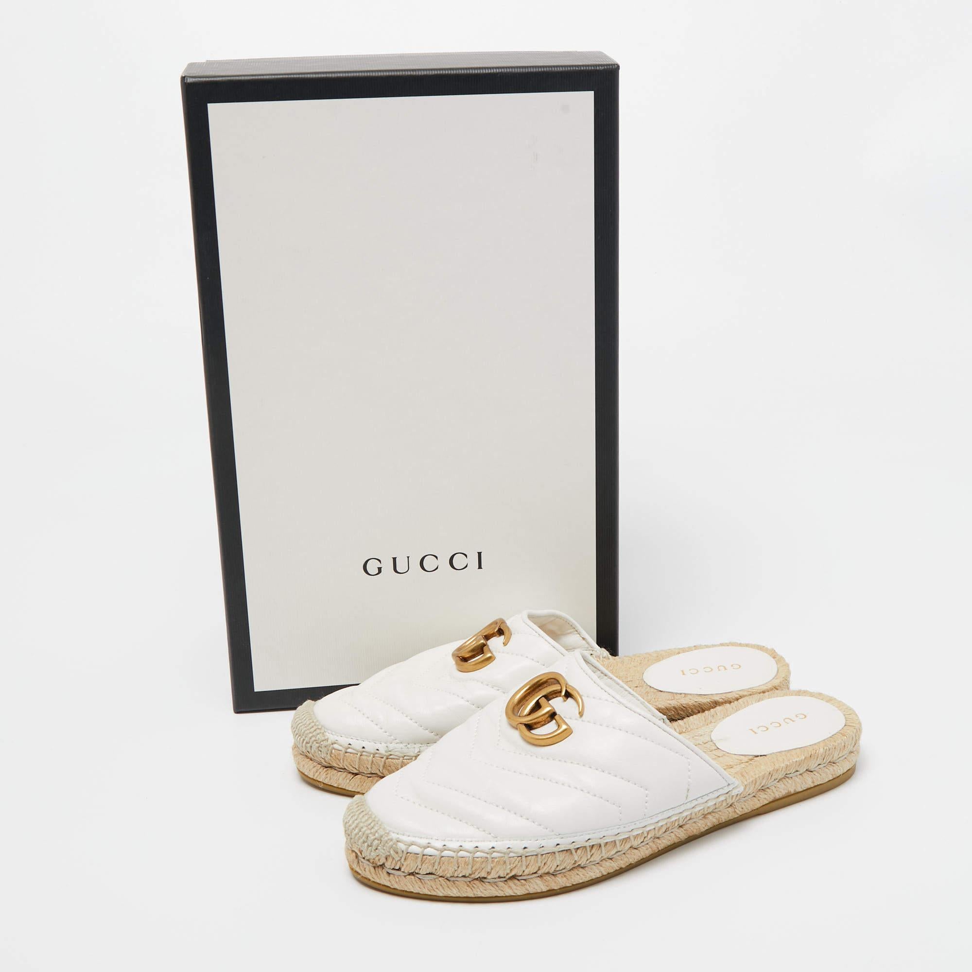 Gucci White Leather GG Marmont Espadrille Mules Size 35.5 5