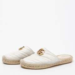 Gucci White Leather GG Marmont Espadrilles Mules Size 35.5