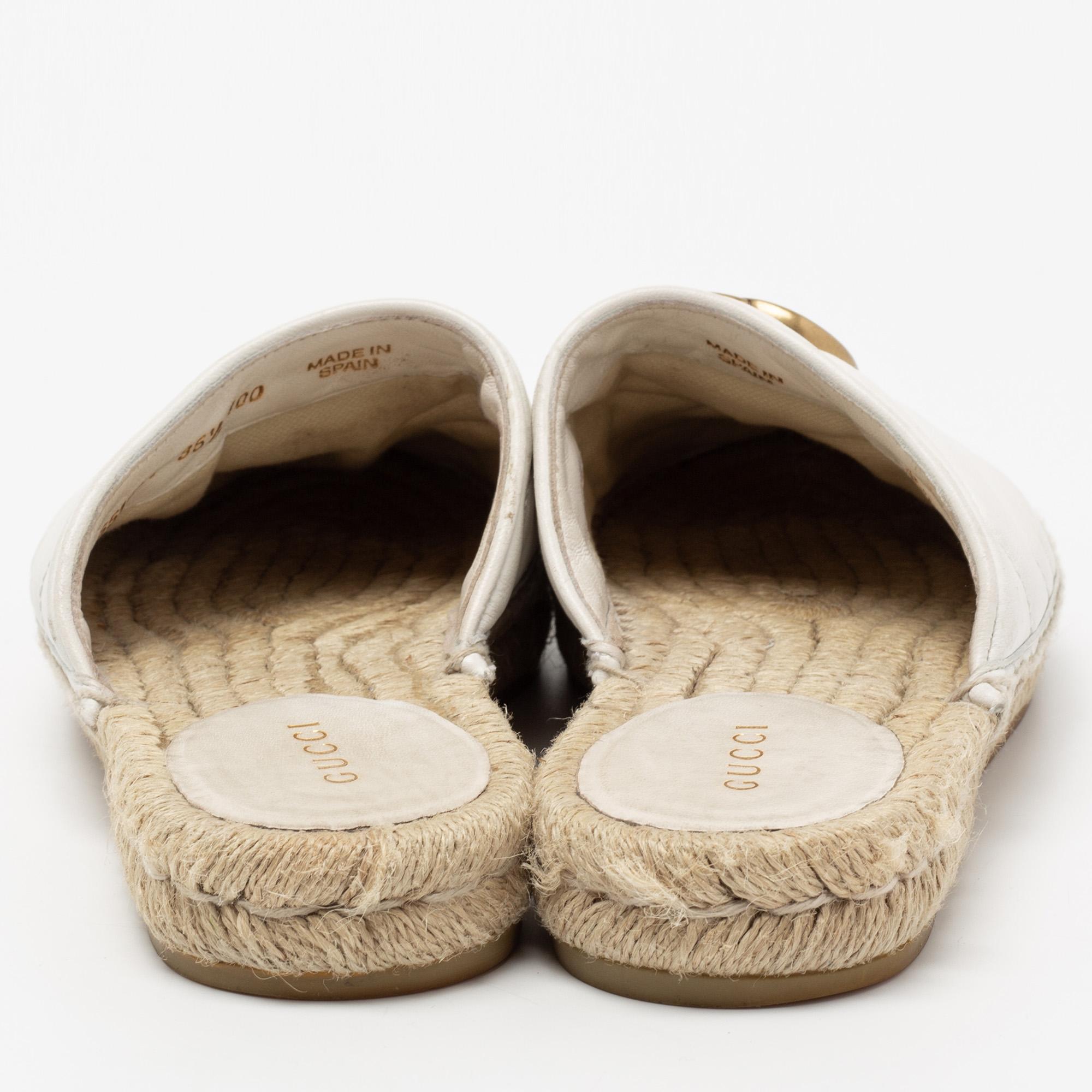 Gucci White Leather GG Marmont Espadrilles Mules Size 35.5 1