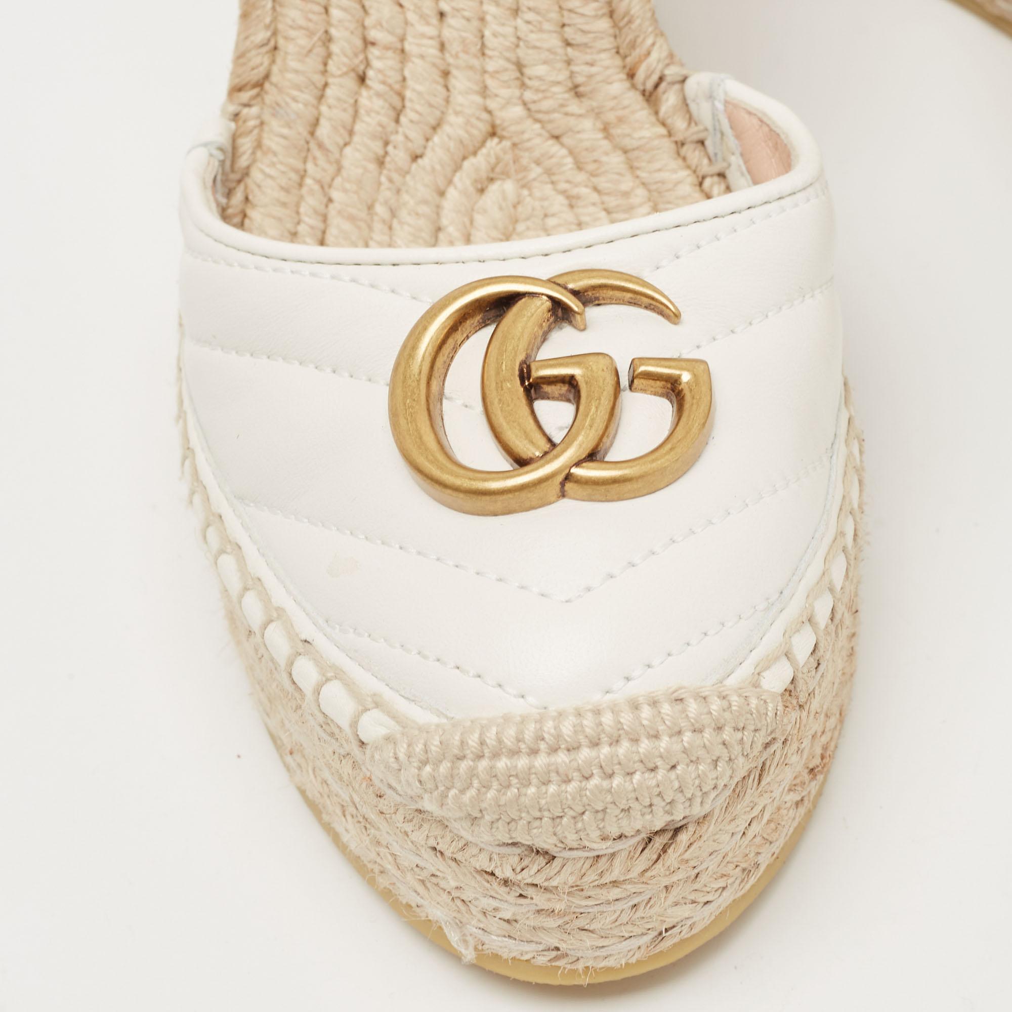 Gucci White Leather GG Marmont Wedge Sandals Size 37 3
