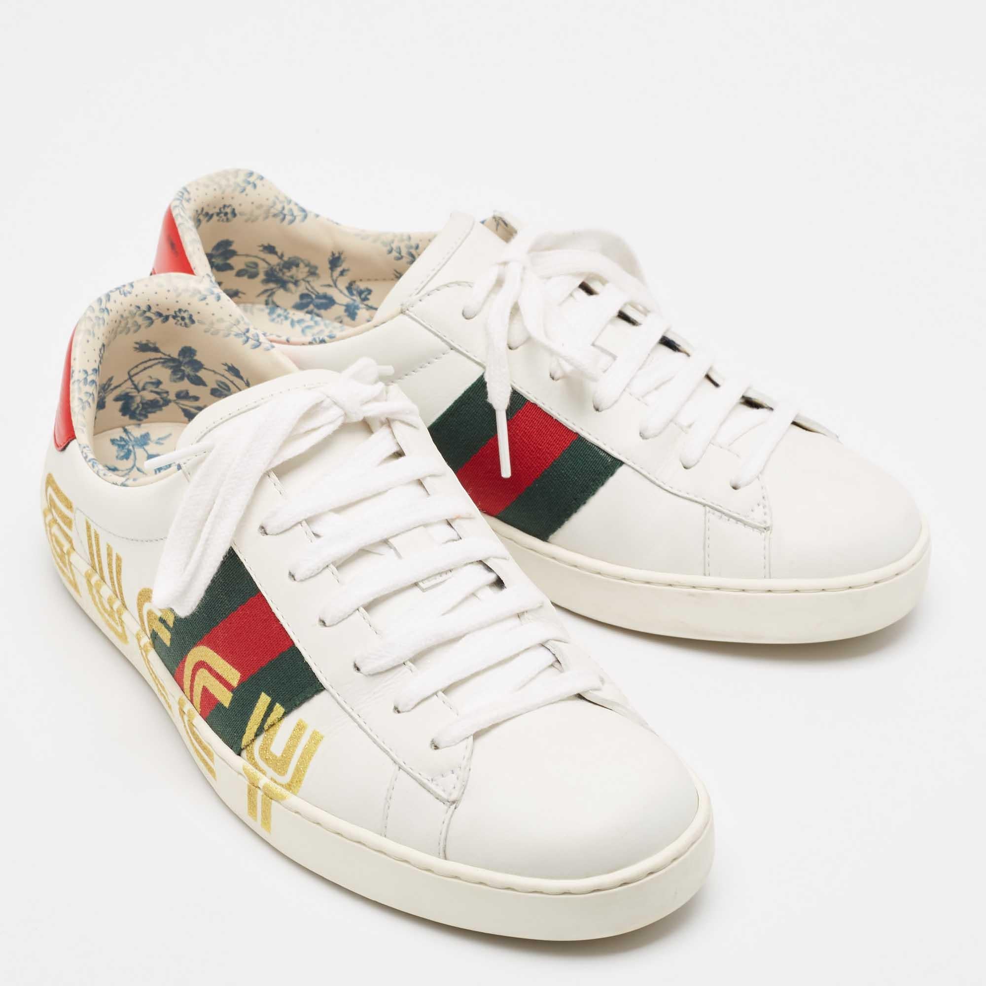 Men's Gucci White Leather Guccy Ace Sneakers Size 40