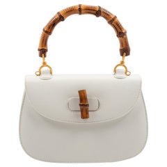 Vintage Gucci White Leather Handbag with Bamboo Handle