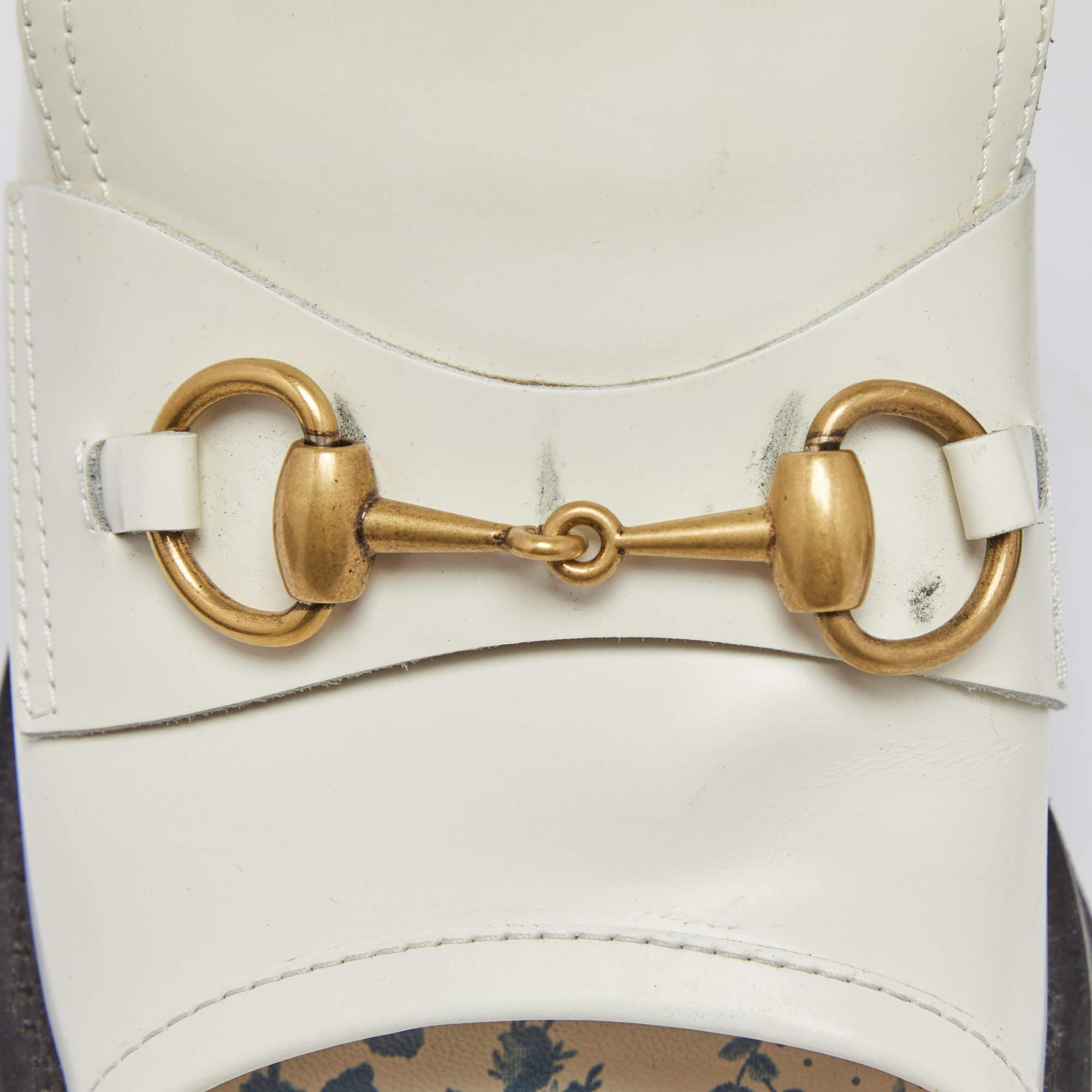 Gucci White Leather Harald Horsebit Platform Slide Sandals Size 38.5 2