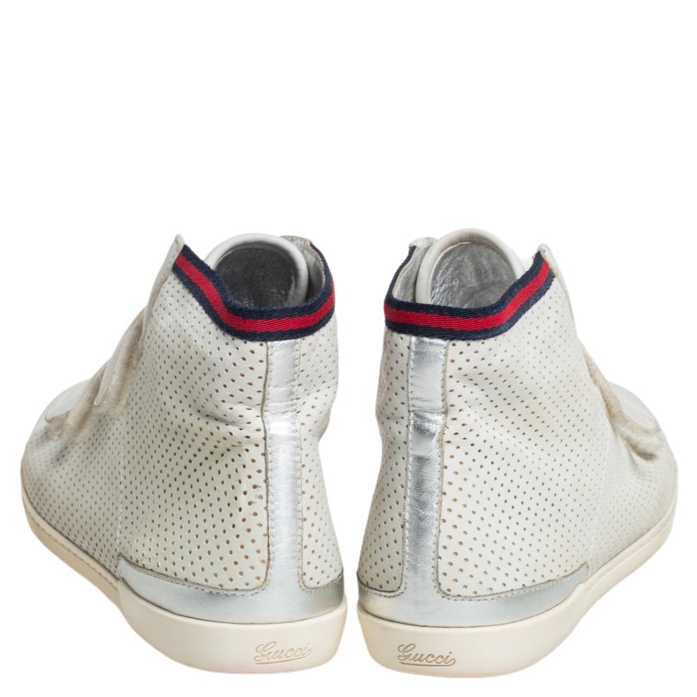 Gray Gucci White Leather High Top Sneakers Size 36.5 For Sale
