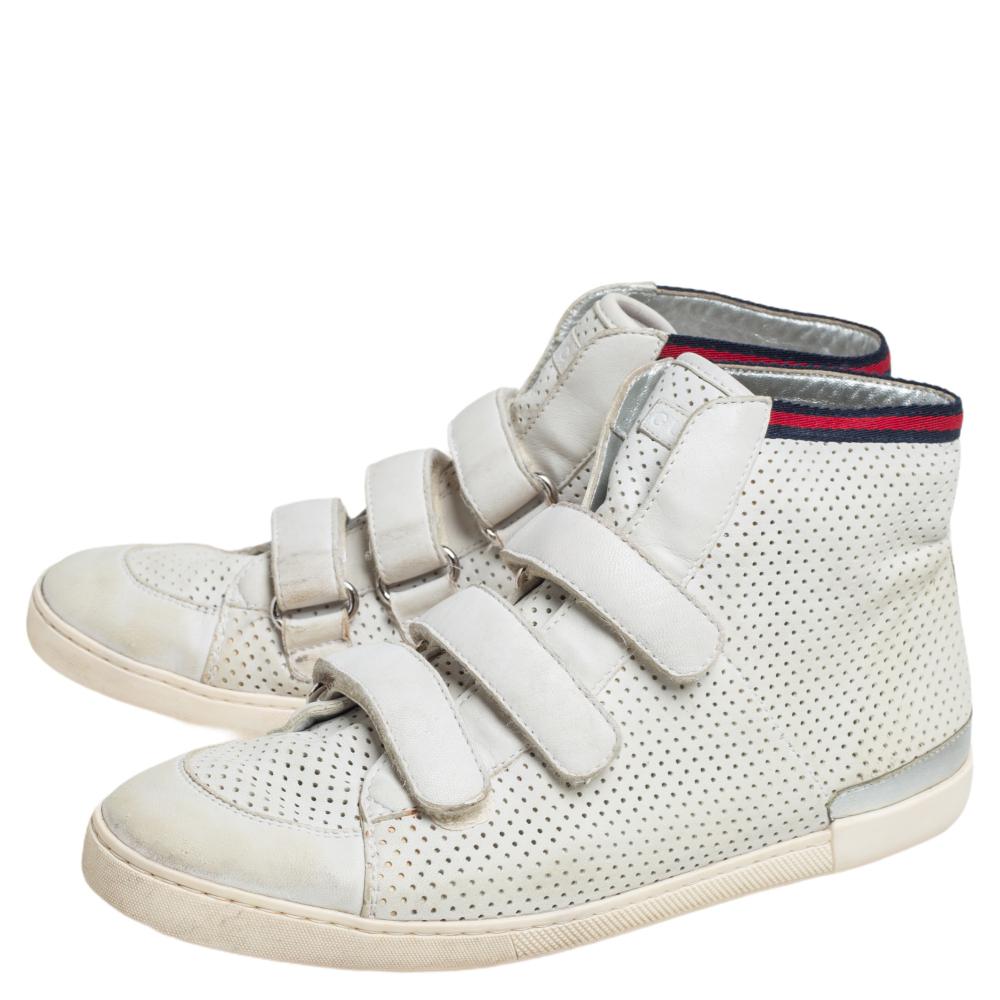 Gucci White Leather High Top Sneakers Size 36.5 In Good Condition In Dubai, Al Qouz 2