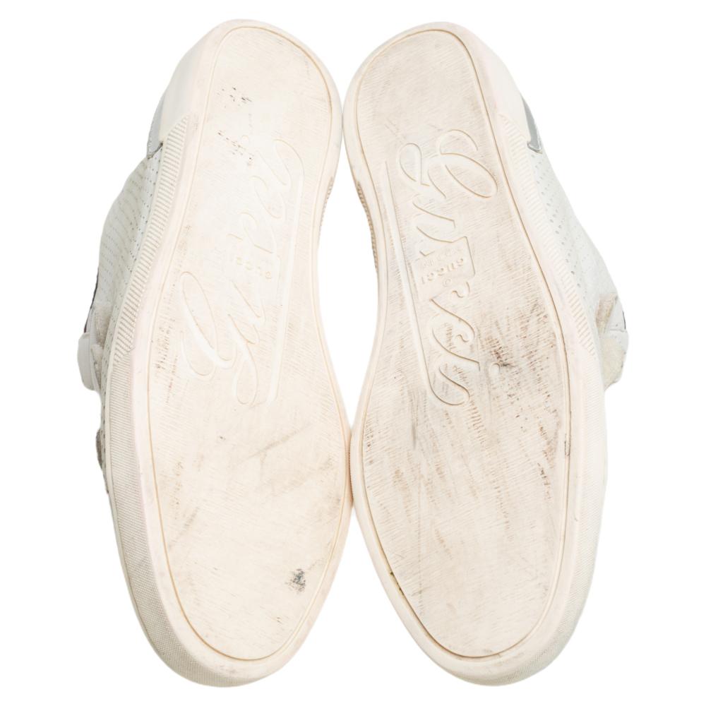 Gucci White Leather High Top Sneakers Size 36.5 In Good Condition For Sale In Dubai, Al Qouz 2