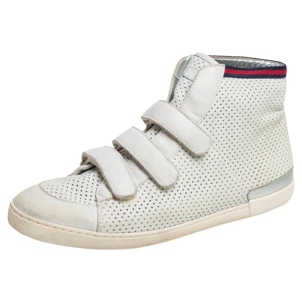 Gucci White Leather High Top Sneakers Size 36.5 For Sale