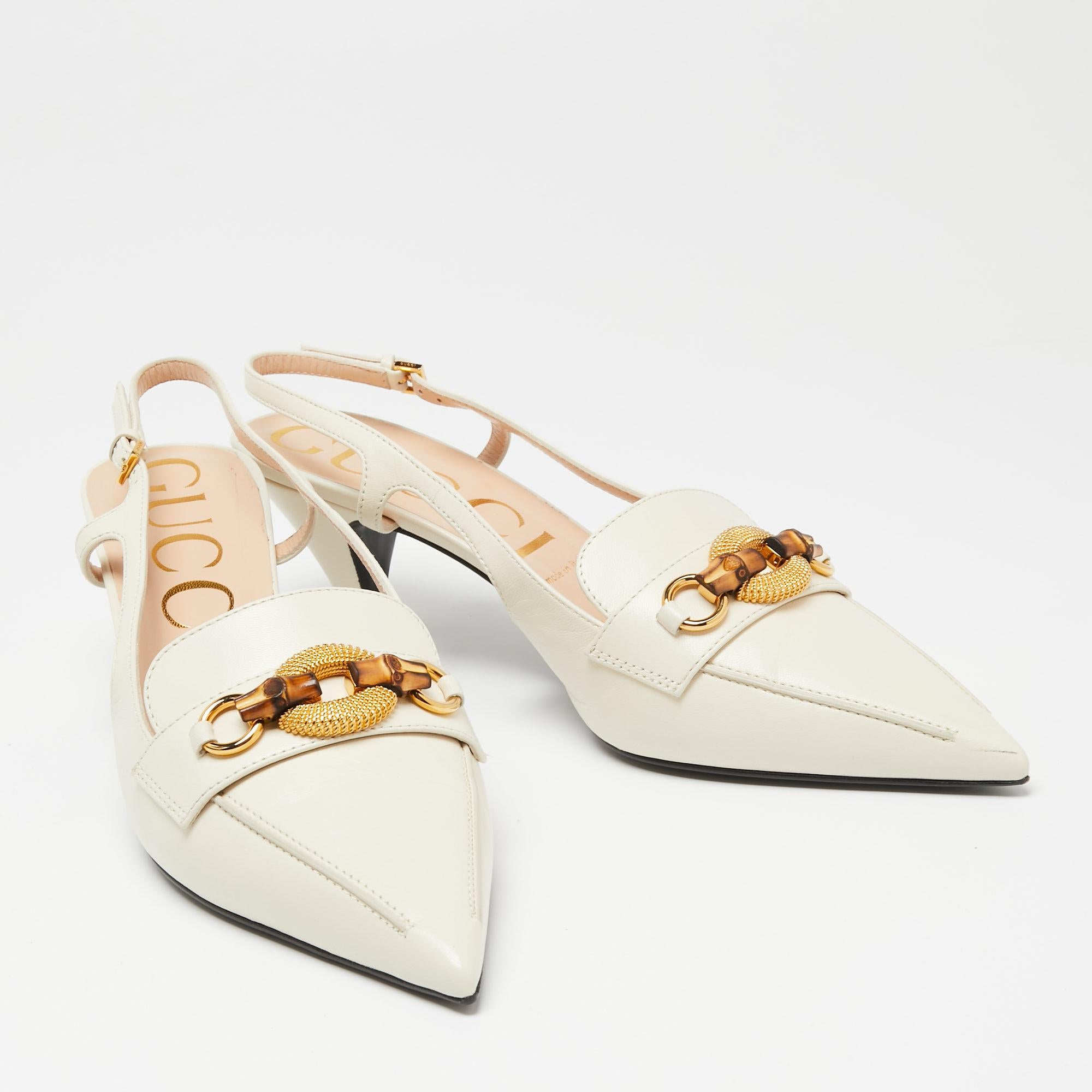 Gucci White Leather Horsebit Bamboo Slingback Mule Sandals Size 40.5 In New Condition In Dubai, Al Qouz 2