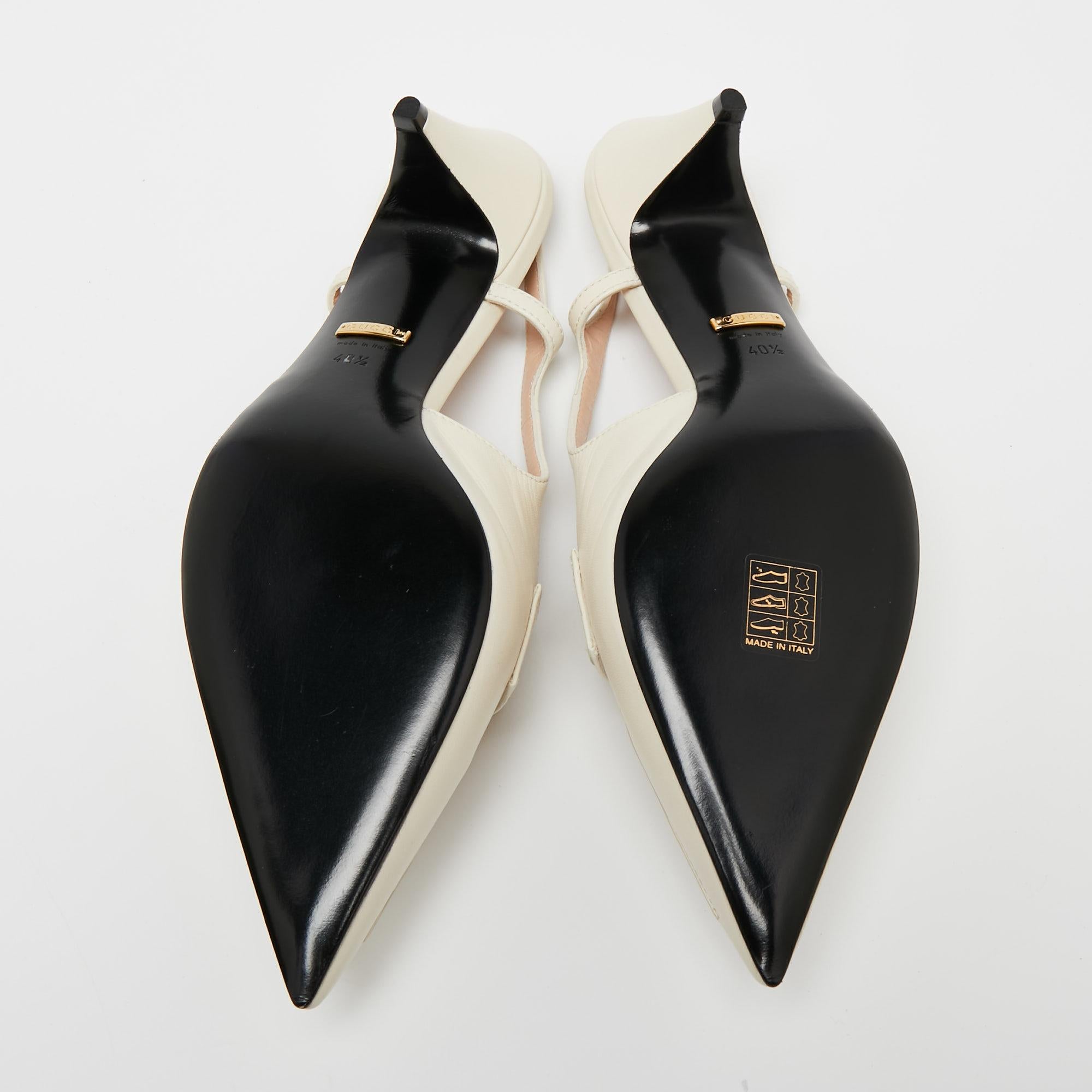 Gucci White Leather Horsebit Bamboo Slingback Mule Sandals Size 40.5 3