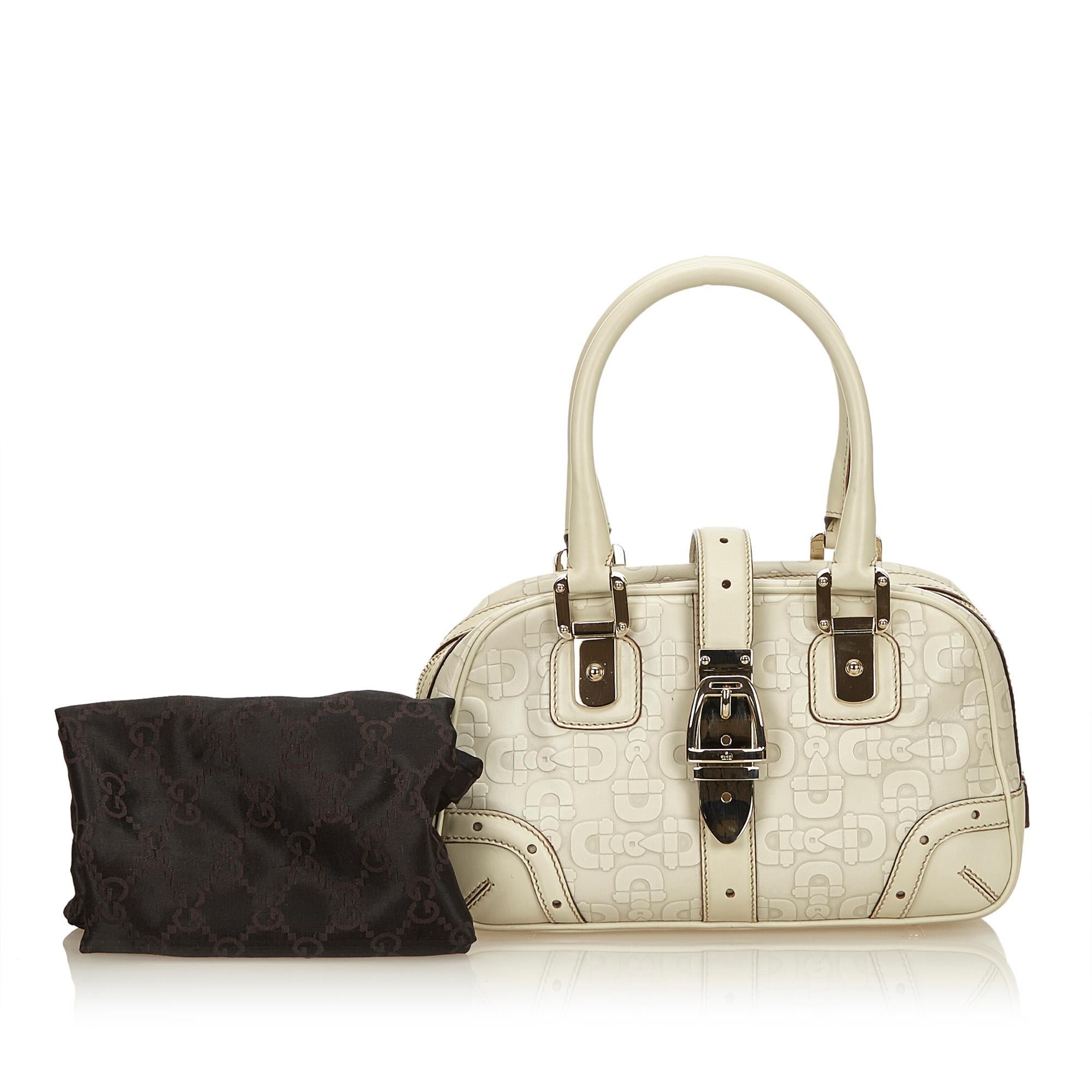 Gucci White Leather Horsebit Handbag For Sale 6