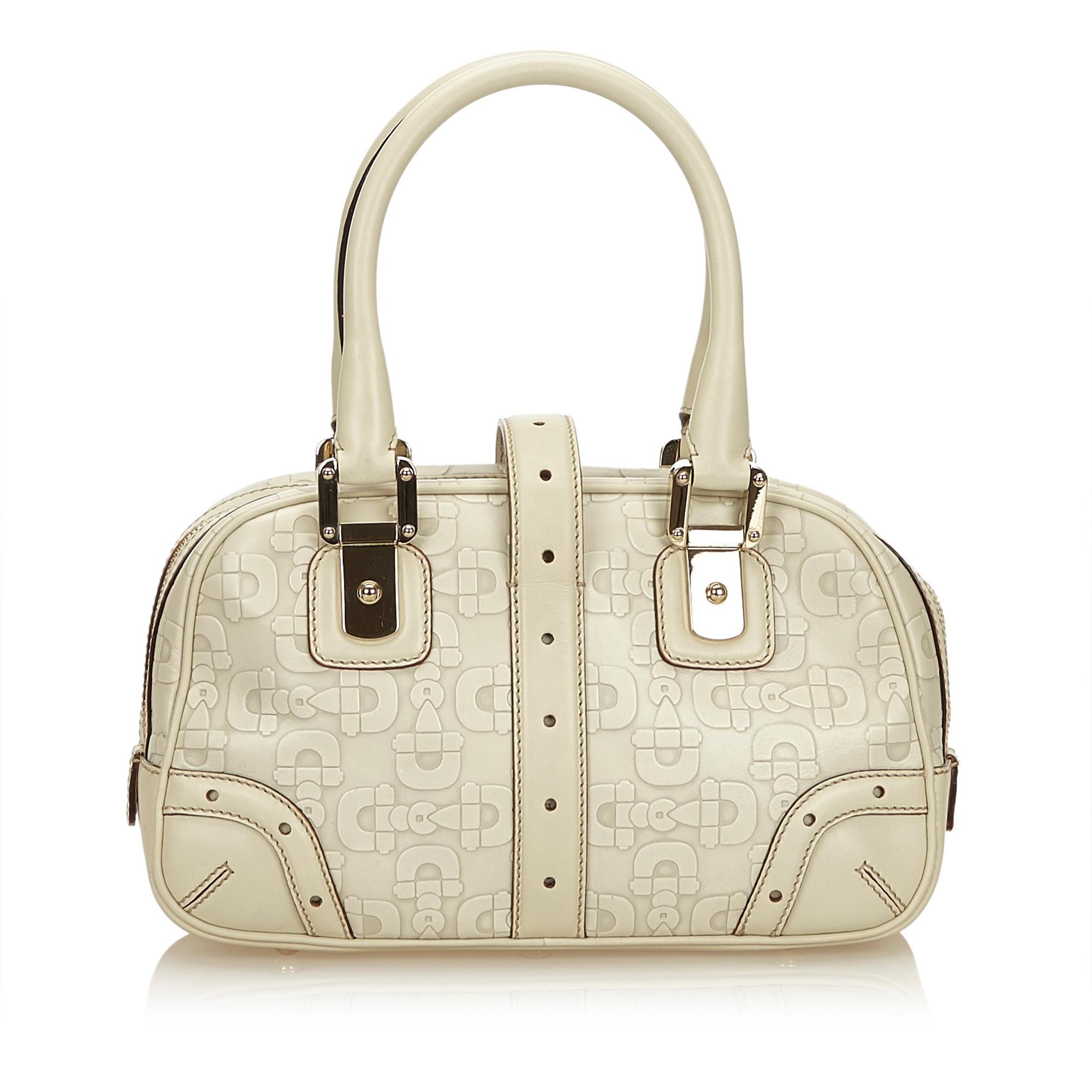 Gucci White Leather Horsebit Handbag In Good Condition For Sale In Orlando, FL