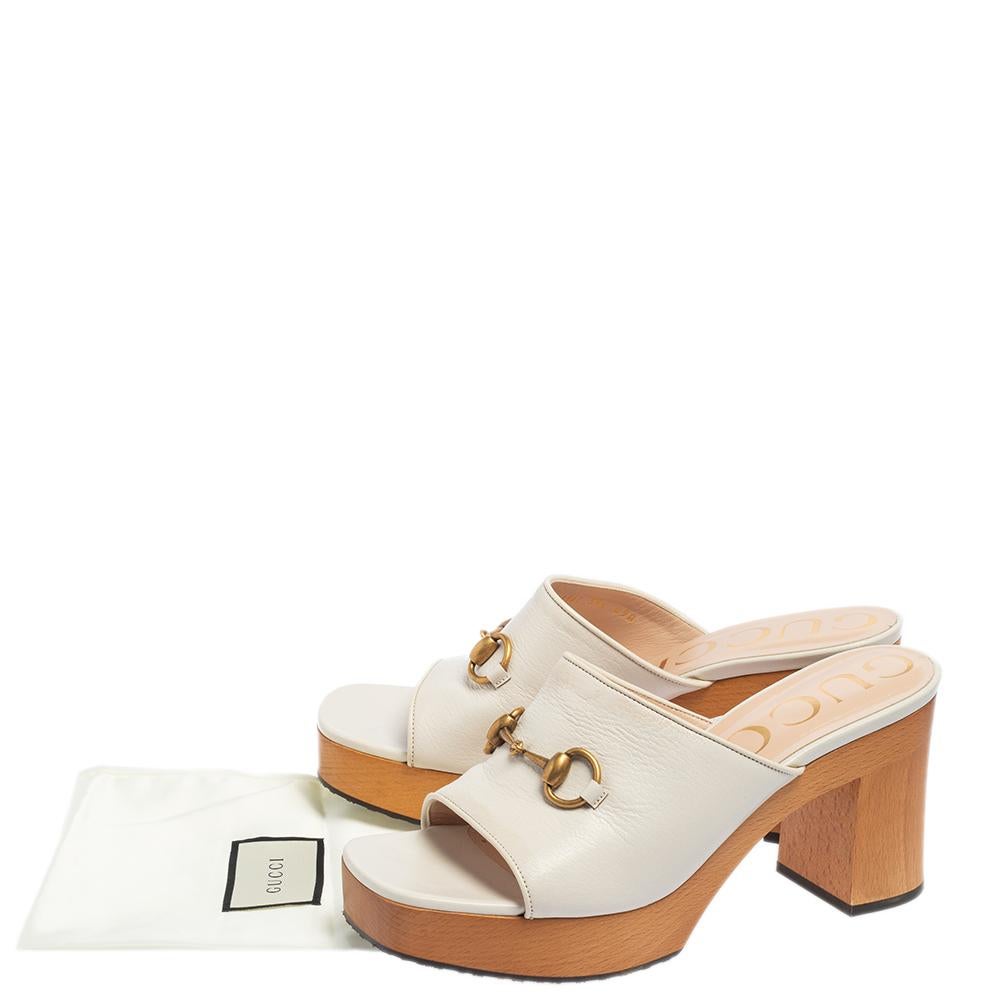 Gucci White Leather Horsebit Platform Slide Sandals Size 39.5 1