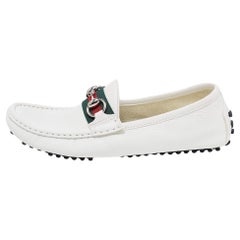 Gucci White Leather Horsebit Web Detail Loafers Size 37