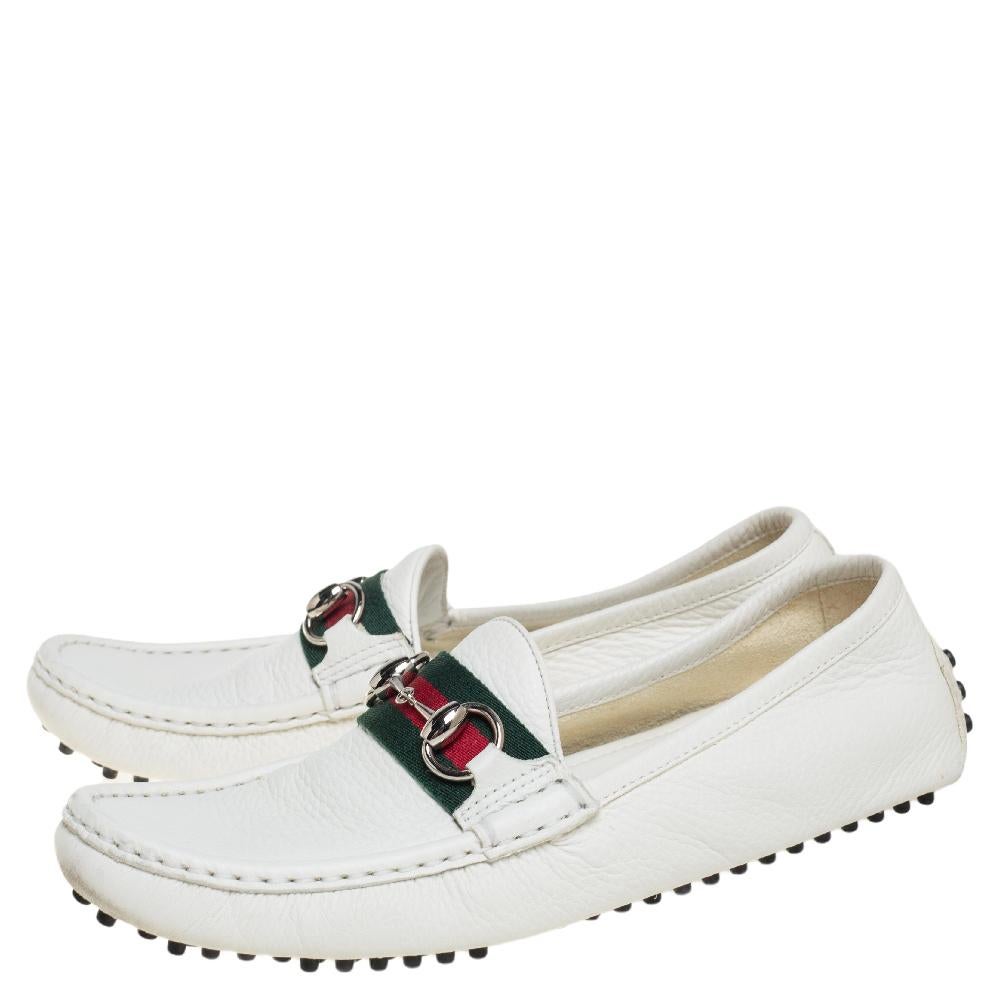 Gucci White Leather Horsebit Web Detail Loafers Size 37.5 1
