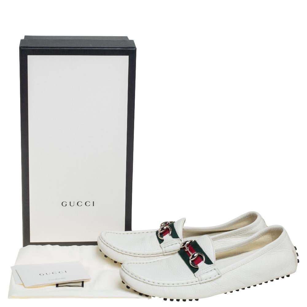 Gucci White Leather Horsebit Web Detail Loafers Size 37.5 2